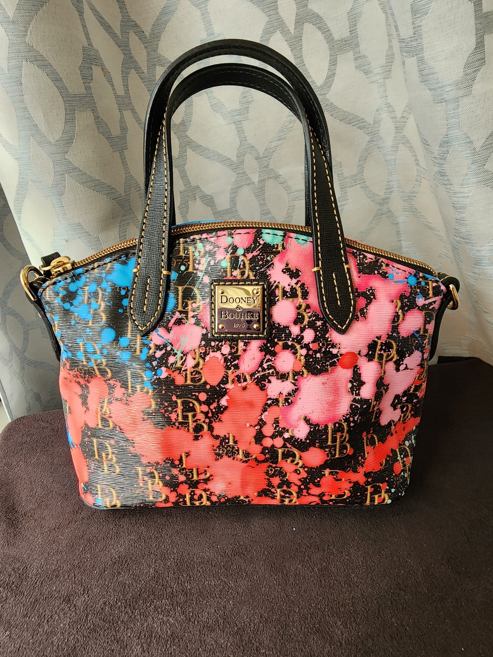 Rare Dooney & Bourke Y2K Ruby Mini Domed Satchel Paint Splatter Purse Bag